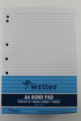 OFFICE PADS WRITER BOND A4 RULED 7 HOLE 100 SHEET