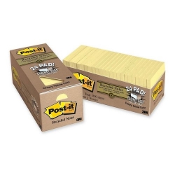 NOTES POST-IT 76X76MM 654R-24CP-CY RECY YELLOW BX24