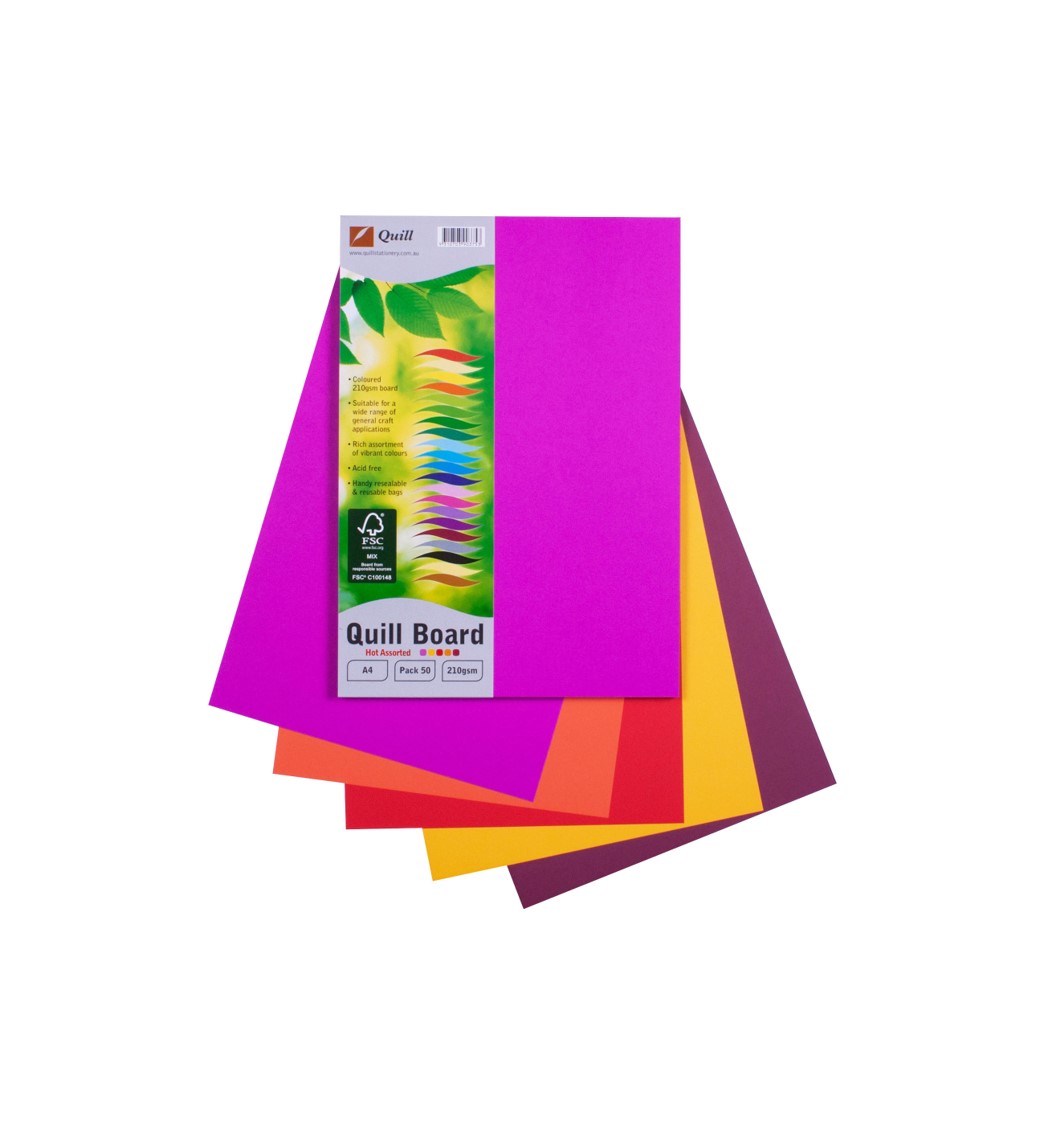 CARDBOARD QUILL A4 210GSM HOT ASST PK50
