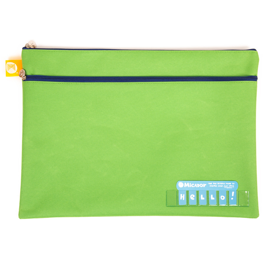 PENCIL CASE MICADOR 375X264MM NAME TWIN ZIP GREEN