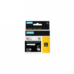 LABEL TAPE DYMO 6MMX5.5M RHINO PRO PERMANENT POLYESTER CLEAR BLACK