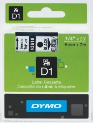LABEL TAPE DYMO D1 6MMX7M BLACK ON CLEAR