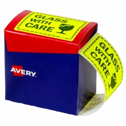 SP- LABELS AVERY 75X99.6MM GLASS WITH CARE FLUORO YELLOW 750/ROLL