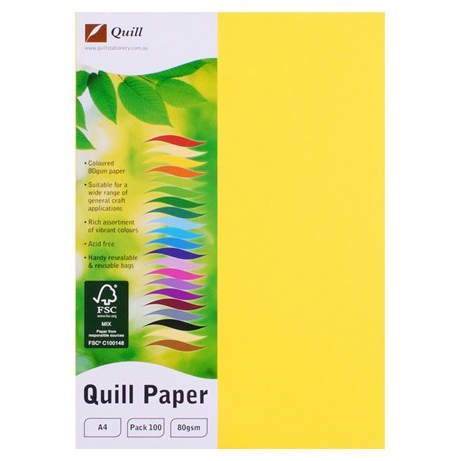 COPY PAPER QUILL A4 80GSM LEMON PK100