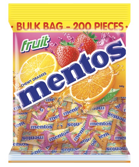 CONF MENTOS 540GM PILLOWPACK FRUIT 200PCE