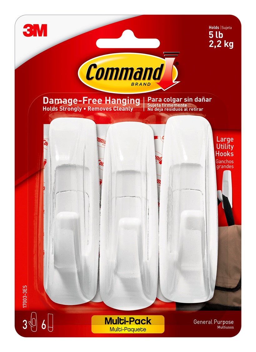 HOOKS COMMAND 17003VP-3 LARGE VALUE PACK 3 HOOKS & 6 STRIPS