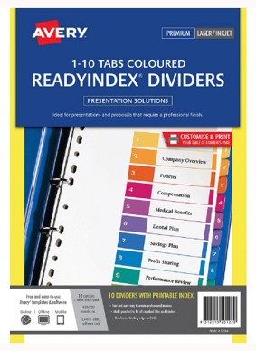 DIVIDER AVERY A4 READY INDEX 1-10 TAB LANDSCAPE/PORTRAIT