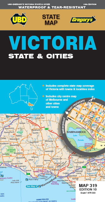 MAP UBD/GRE 920X690MM VICTORIA STATE & CITIES 319 10TH ED WATERPROOF