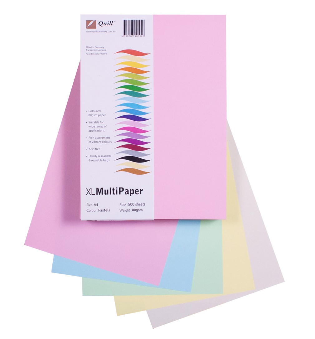PAPER QUILL A5 80GSM PASTEL ASST PK250