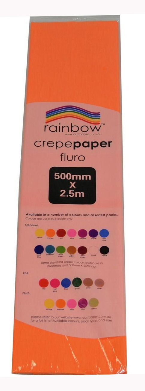 SP- CREPE PAPER RAINBOW 500MMX2.5M FLURO ORANGE
