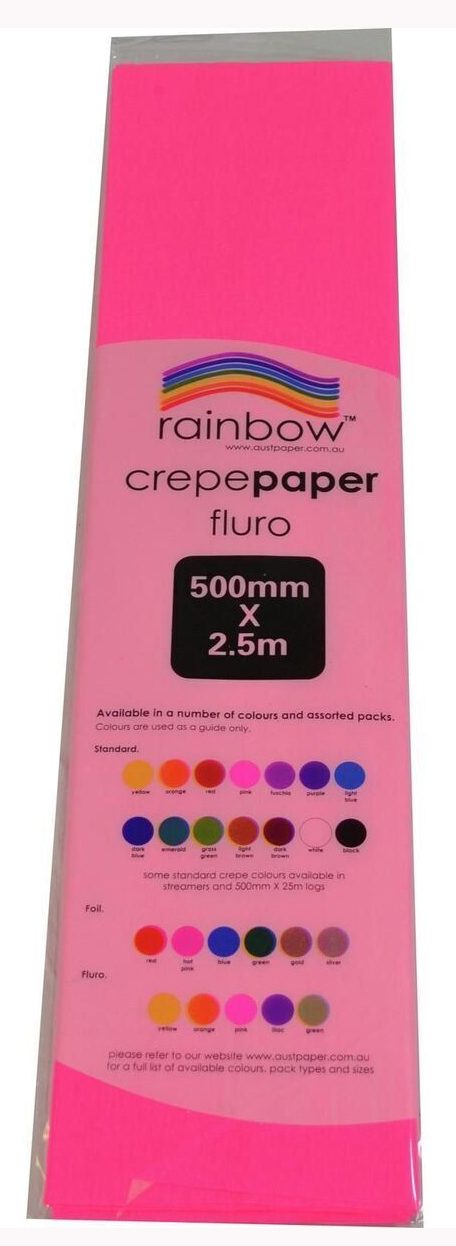 SP- CREPE PAPER RAINBOW 500MMX2.5M FLURO PINK