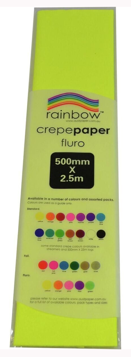 SP- CREPE PAPER RAINBOW 500MMX2.5M FLURO YELLOW