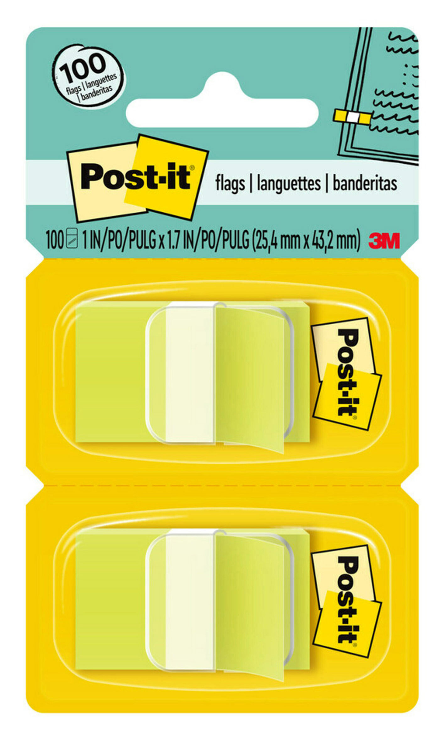 FLAGS POST-IT 680-BG2 TWIN PACK BRIGHT GREEN 100