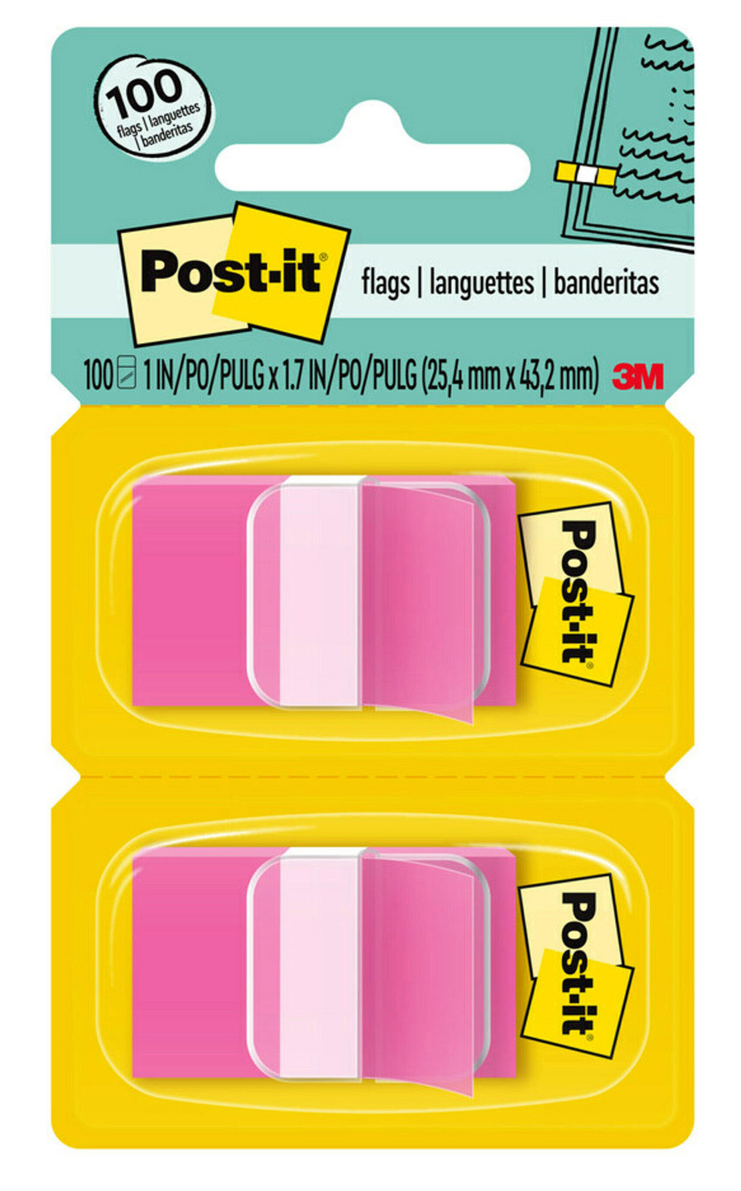 FLAGS POST-IT 680-BP2 TWIN PACK BRIGHT PINK 100