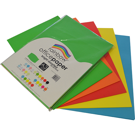COPY PAPER RAINBOW A3 80GSM BRIGHT ASSORTED PK100