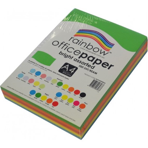 COPY PAPER RAINBOW A4 80GSM BRIGHT ASSORTED PK500