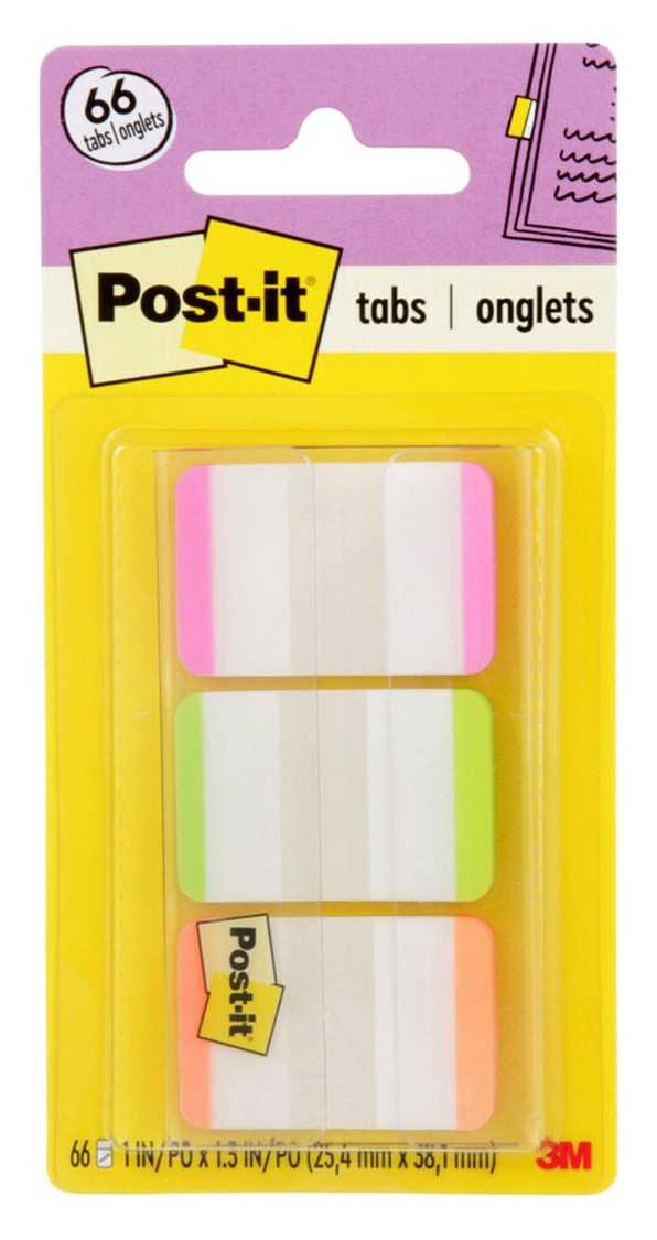 FILING TABS POST-IT DURABLE 686L-PGO PINK/GREEN/ORANGE