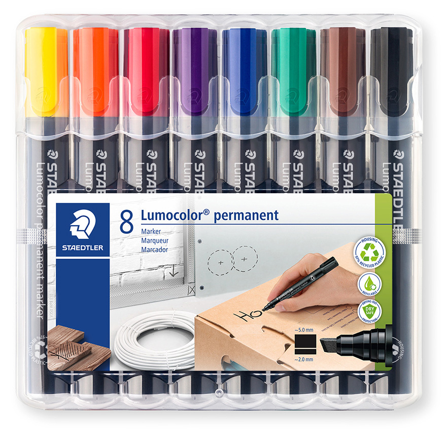 SP- PERMANENT MARKER STAEDTLER LUMOCOLOR CHISEL ASSTD WLT 8
