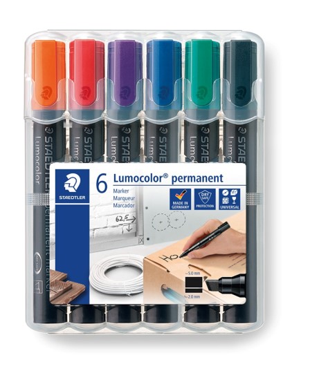 SP- PERMANENT MARKER STAEDTLER LUMOCOLOR CHISEL ASSTD WLT 6