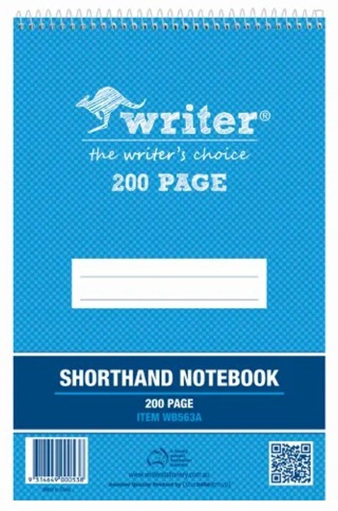 SP- NOTEBOOK SHORTHAND WRITER 200X125MM SPIRAL 8MM RULED 200PG PK10