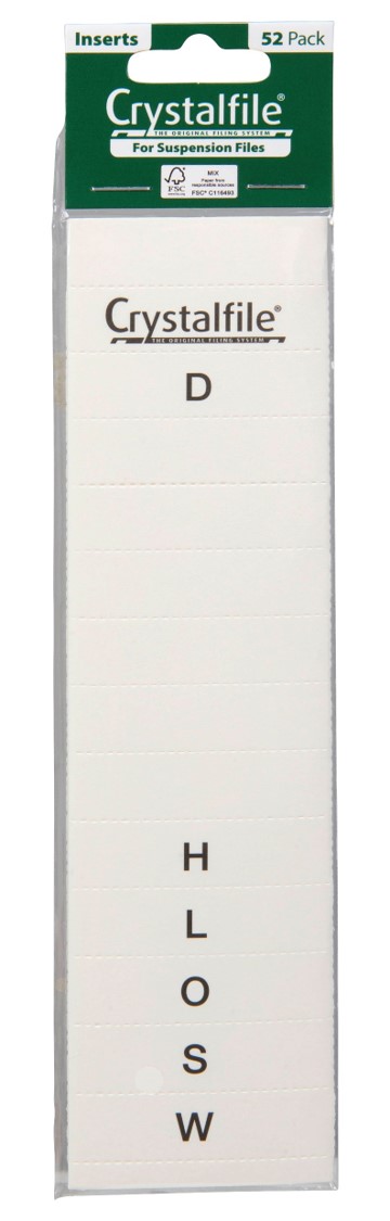 INDEX TAB INSERTS CRYSTALFILE A-Z SQUARE EDGE WHITE PK52