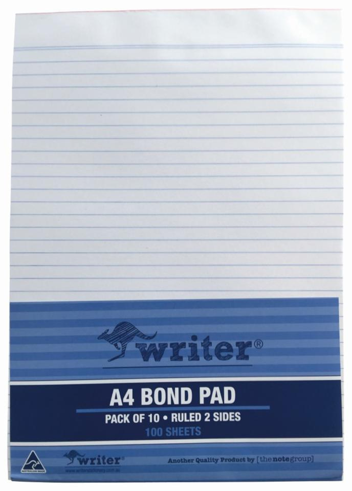 OFFICE PAD WRITER A4 BANK RULED 50GSM 100SHT
