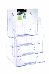 BROCHURE HOLDER DEFLECTO A4 4 POCKET 4 TIER CLEAR