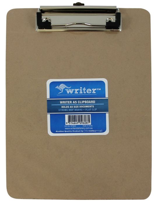 CLIPBOARD WRITER MASONITE A5 FLAT WIRE CLIP