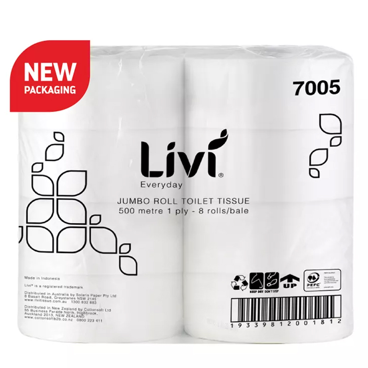 TOILET PAPER ROLL LIVI BASICS 500M JUMBO 1PLY
