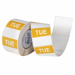 SP- LABEL AVERY 40X40MM TUESDAY REMOVABLE YELLOW/WHITE 500/ROLL