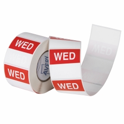SP- LABEL AVERY 40X40MM WEDNESDAY REMOVABLE RED/WHITE 500/ROLL