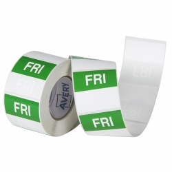 SP- LABEL AVERY 40X40MM FRIDAY REMOVABLE GREEN/WHITE 500/ROLL