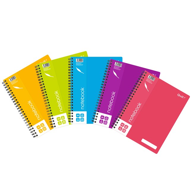 NOTEBOOK QUILL A4 70GSM PP ASST 240PG
