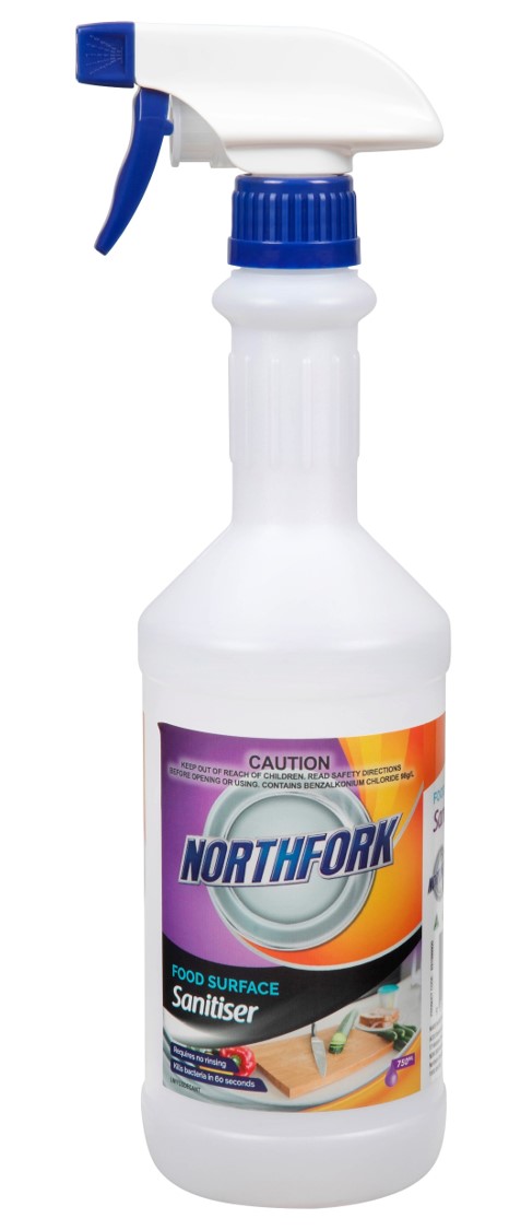 FOOD SURFACE SANITISER NORTHFORK 750ML DECANT BOTTLES
