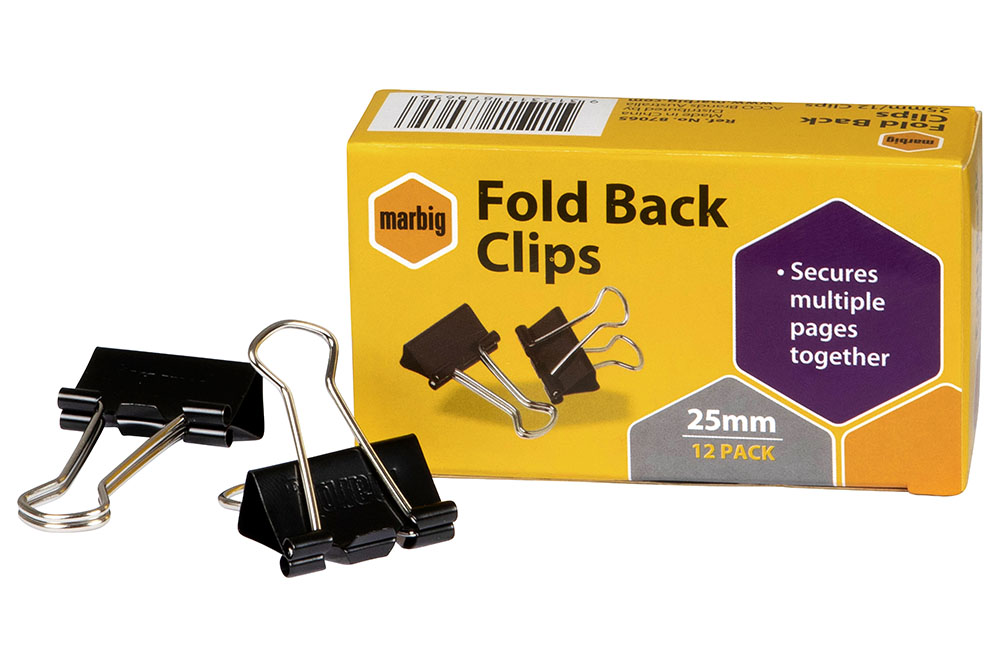 FOLDBACK CLIPS MARBIG 25MM BLACK BX12