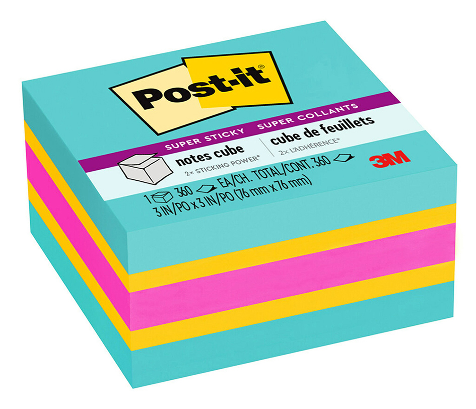 NOTES POST-IT CUBE SUPER STICKY 76X76MM 2027-SSAFG AQUA MIX
