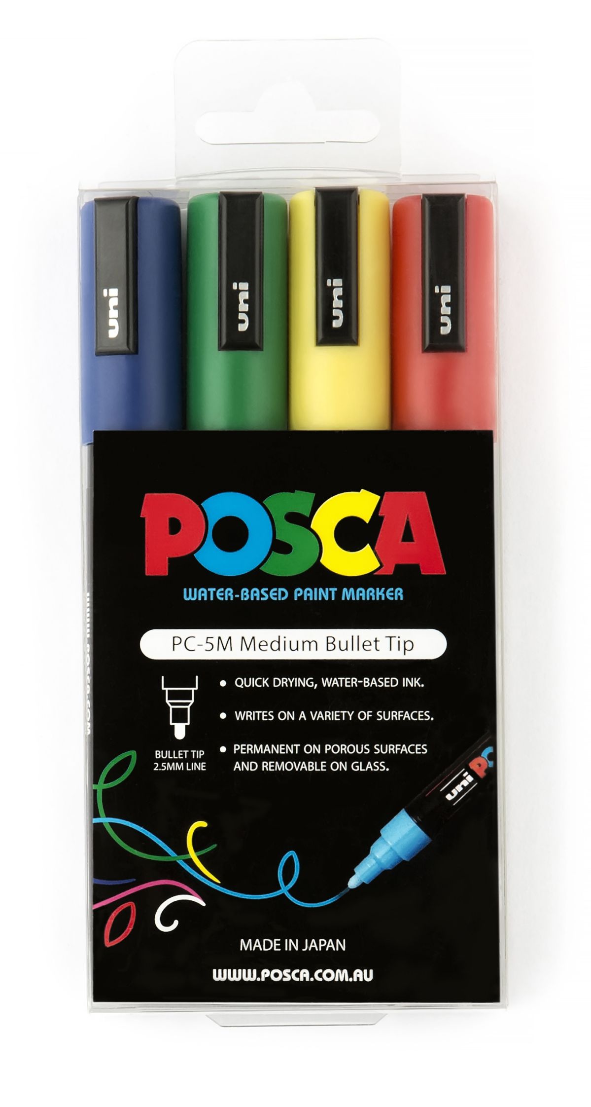 MARKER UNI POSCA PAINT PC5M MEDIUM BULLET TIP ASST PK4