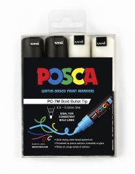 MARKER UNI POSCA PAINT PC7M BOLD BULLET TIP BLACK/WHITE PK4