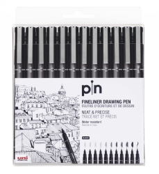 PEN FINELINER DRAWING UNI PIN 200 ASST WLT12