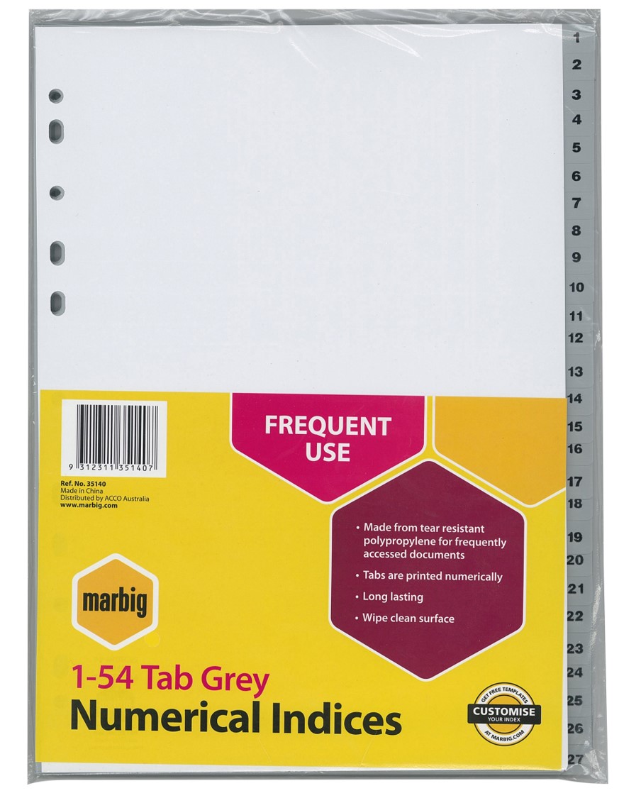 DIVIDERS MARBIG A4 PP 1-54 TAB GREY