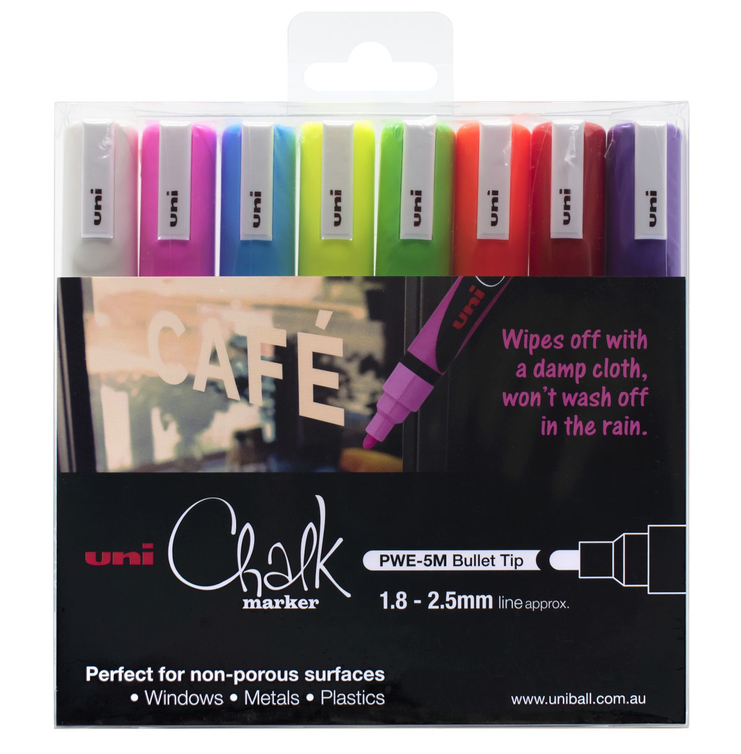 MARKER CHALK UNI PWE5M MEDIUM BULLET TIP ASST PK8