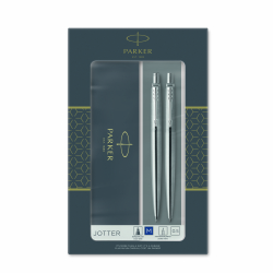 PEN PARKER GIFT SET DUO JOTTER BP & MECH PENCIL S/STEEL CHROME TRIM PK2