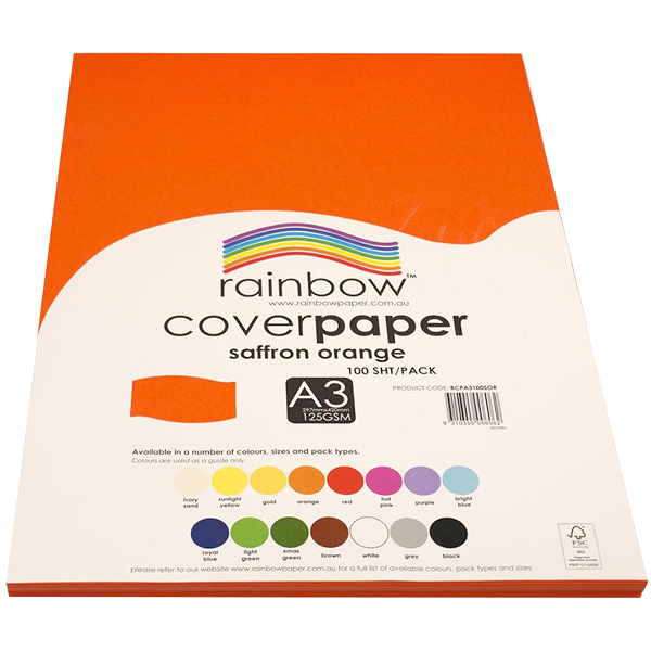 SP- COVER PAPER RAINBOW A3 125GSM SAFFRON ORANGE PK100