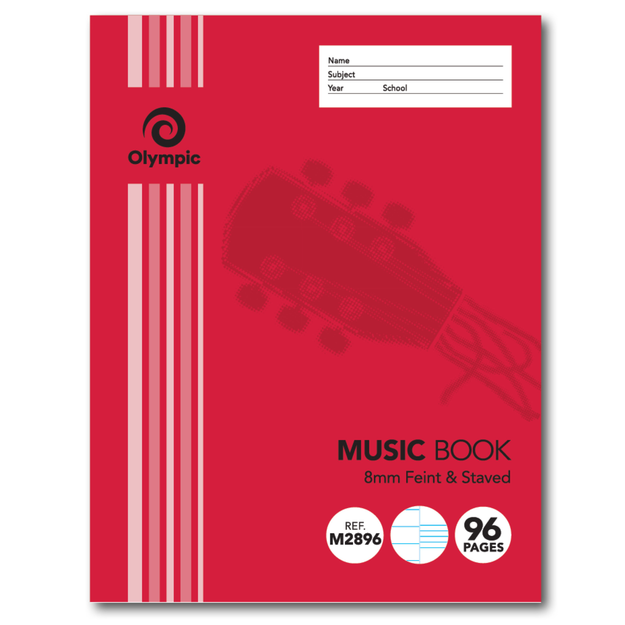 MUSIC BOOK OLYMPIC 225X175MM 8MM RULED & STAVED 96PG