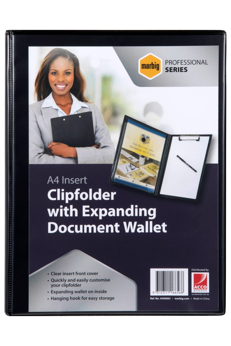 CLIPFOLDER MARBIG INSERT WITH EXPANDING POCKET BLACK