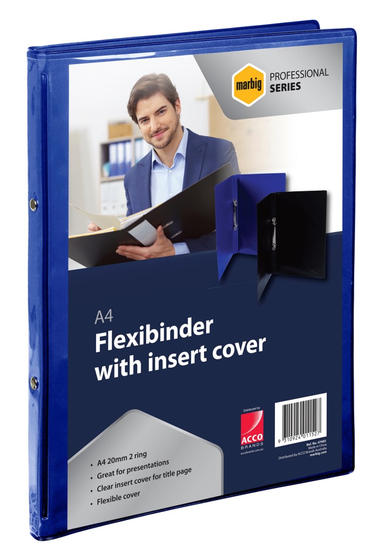 BINDER MARBIG A4 2R 20MM FLEXI W/CLEAR COVER BLUE
