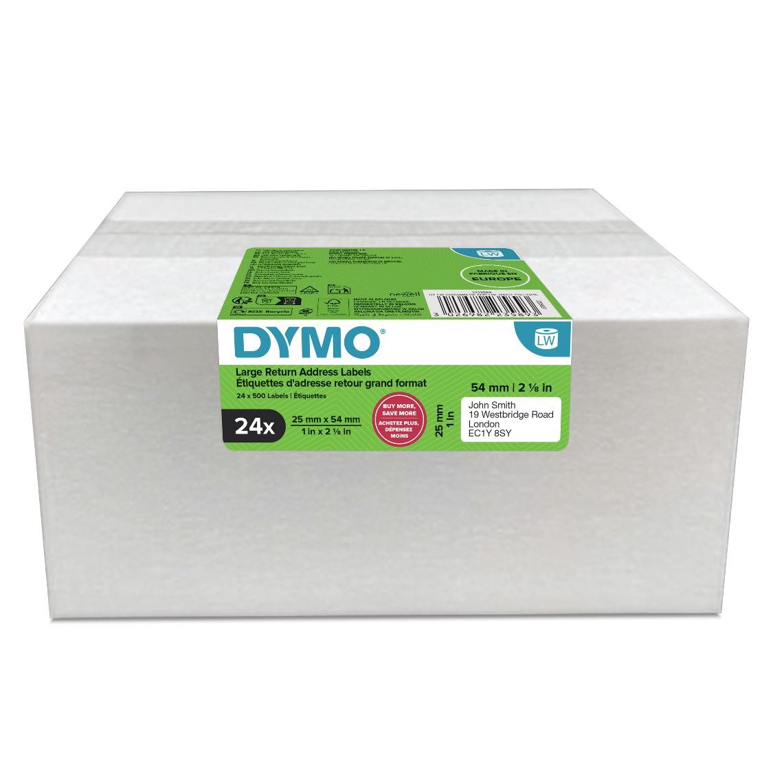 LABEL DYMO LABELWRITER RETURN ADDRESS 25X54MM BULK CTN24