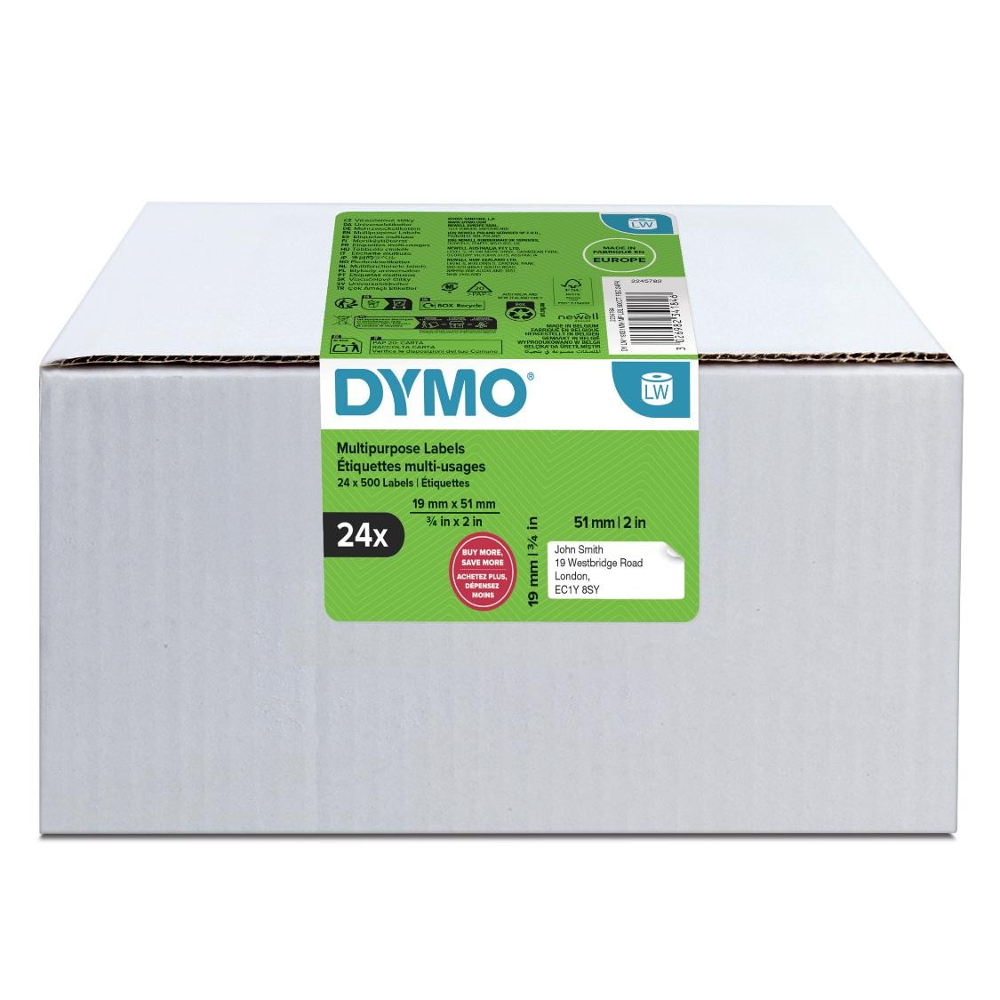 LABEL DYMO LABELWRITER MULTI PURPOSE 19X51MM BULK CTN24