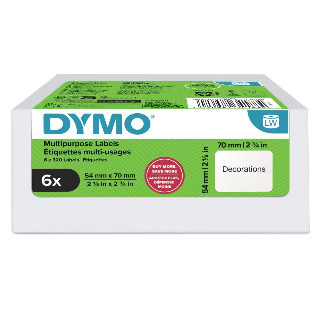 LABEL DYMO LABELWRITER MULTI PURPOSE 54X70MM BULK CTN6