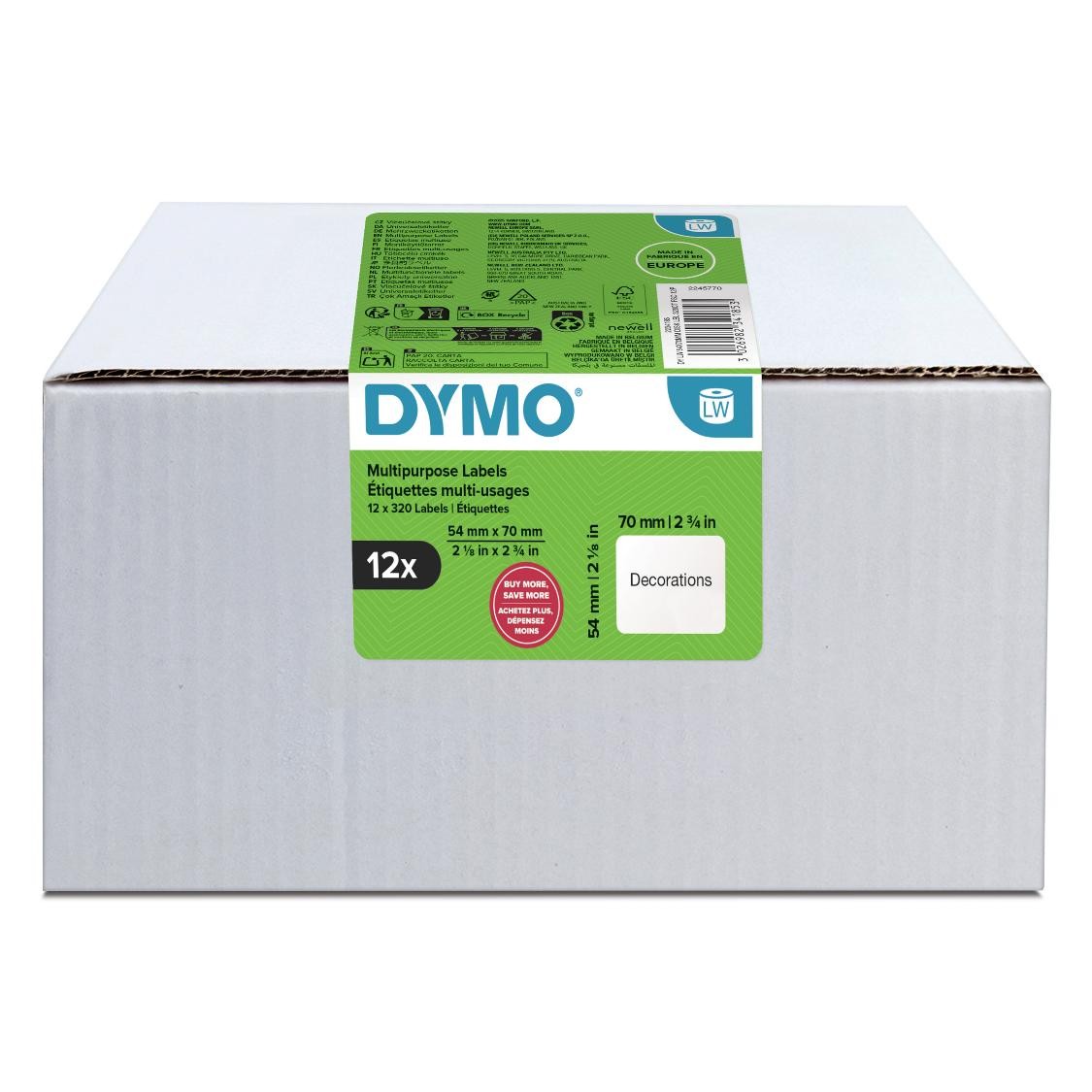 LABEL DYMO LABELWRITER MULTI PURPOSE 54X70MM BULK CTN12